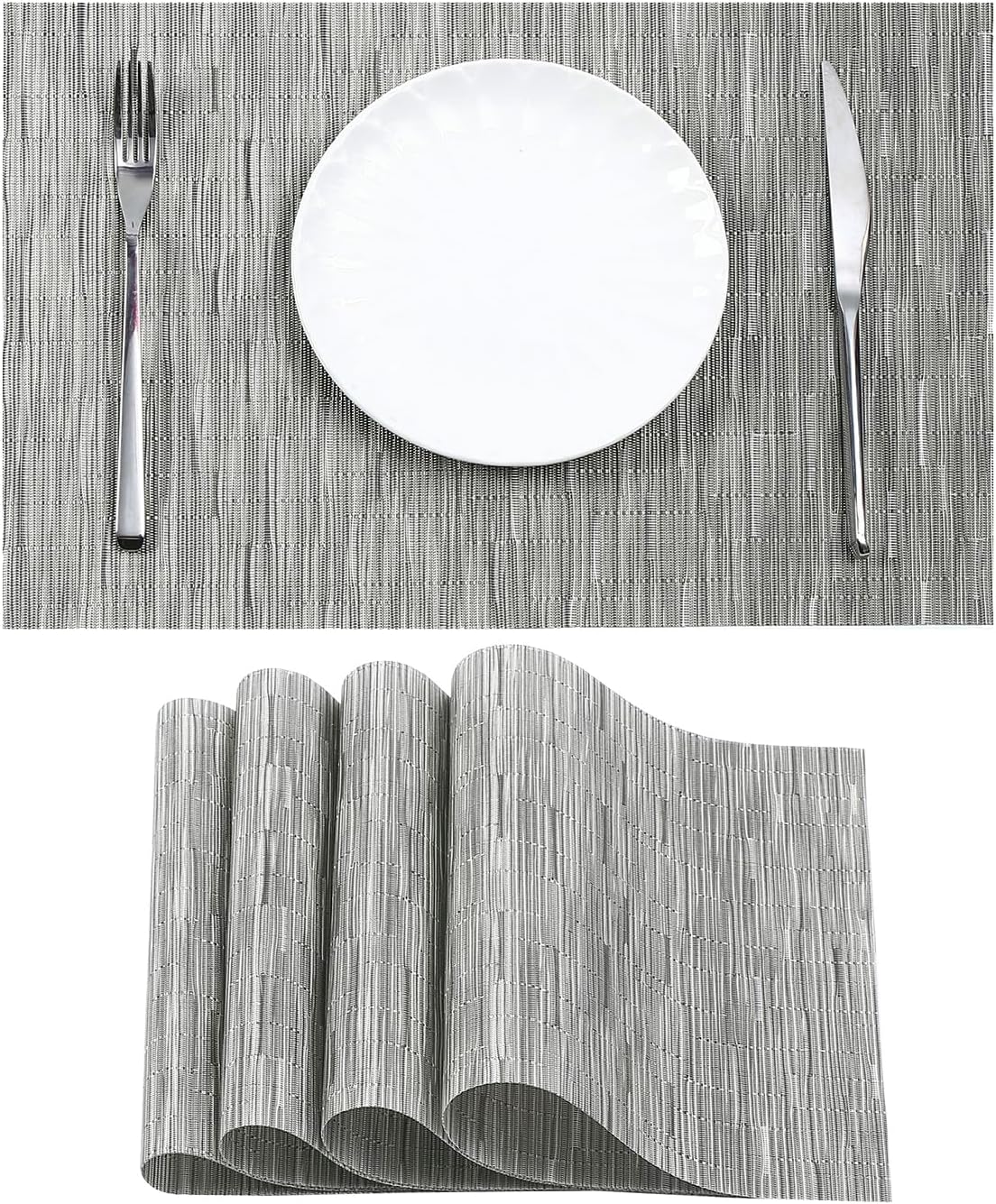 Leetaltree Silver Placemats Set of 4 - Heat Resistant Non-Slip Place mats for Dining Table