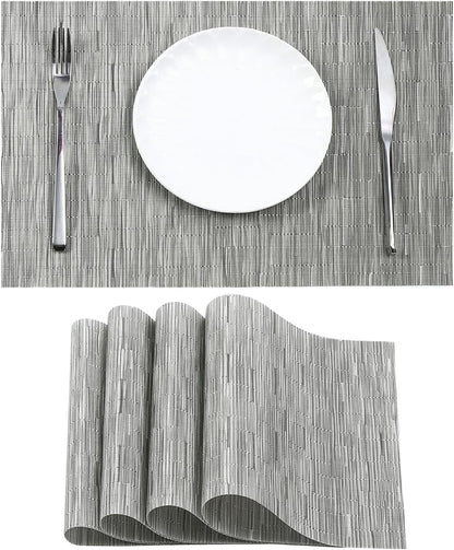 Leetaltree Silver Placemats Set of 4 - Heat Resistant Non-Slip Place mats for Dining Table