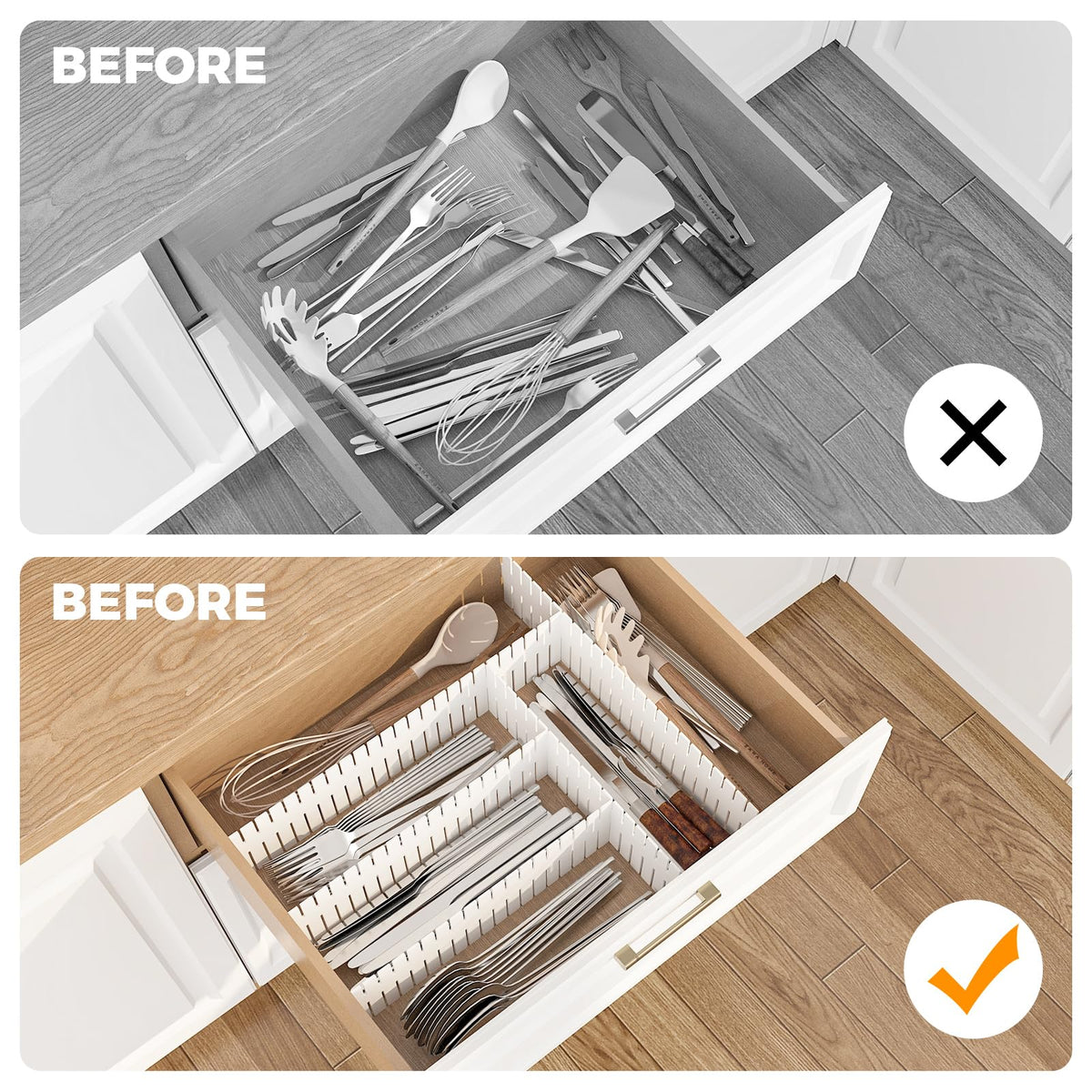 walsport 42PCS Adjustable Drawer Dividers Organizer for Kitchen, Bedroom, Dresser, Socks