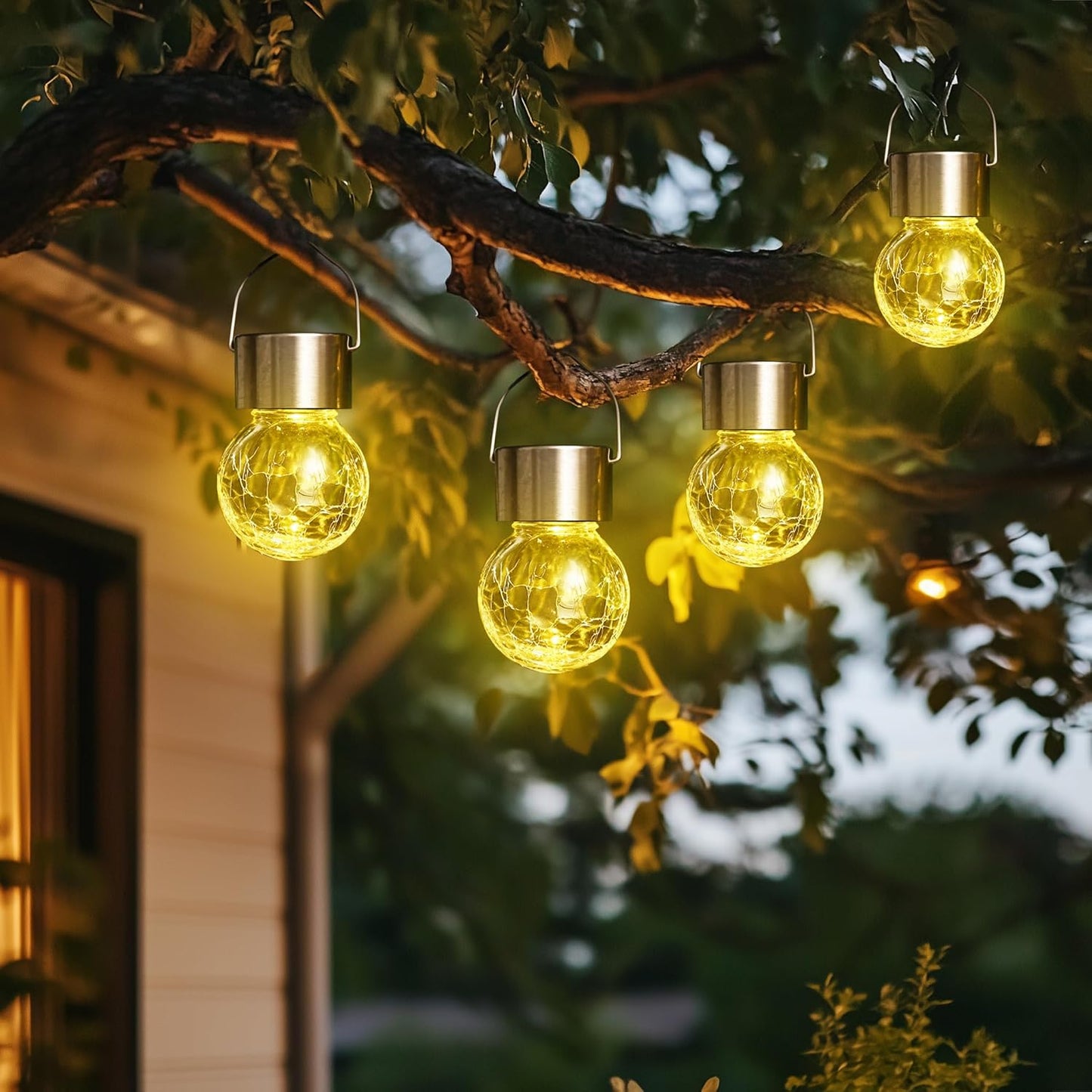 GIGALUMI 16 Pack Solar Hanging Lights for Christmas Decoration - Cracked Glass Solar Lights Outdoor