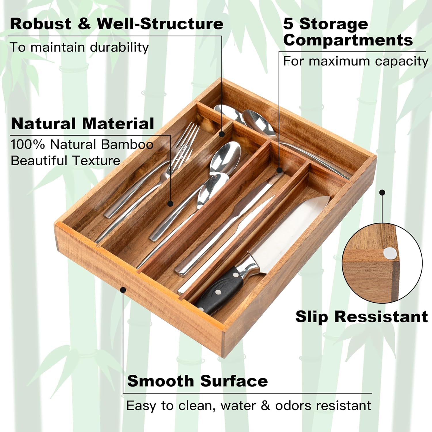 Silverware Organizer Kitchen Drawer Organizer Utensil Organizer Acacia Silverware Holder Cutlery