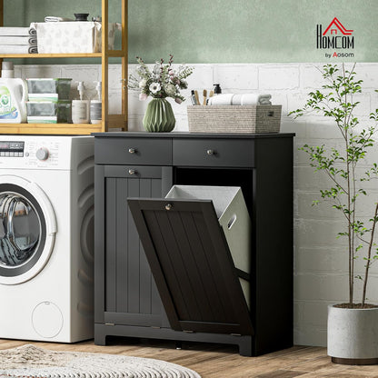 HOMCOM Laundry Hamper Cabinet with 2 Removable Baskets, Tilt Out Laundry Hamper Cabinet with 2