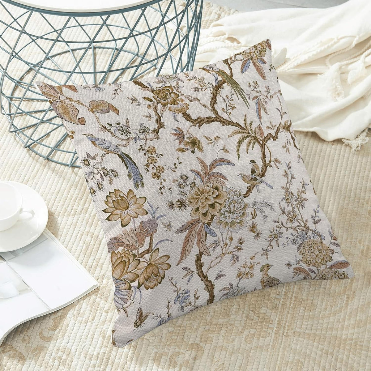 CXMEIFLY Spring Floral Birds Pillow Covers 16 x 16 Inch Set of 2 for Chinoiserie Flowers Decor