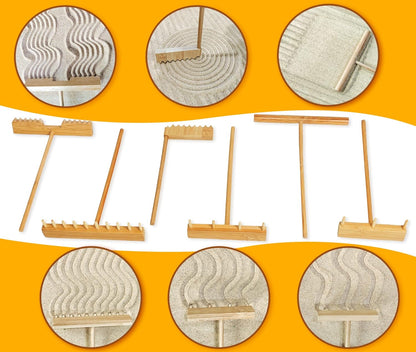 Zen Garden Rake Tool Kit - Miniature Tabletop Japanese Rock Sand Zen Garden Accessories Mini Bamboo