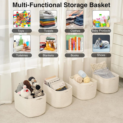 Storage Baskets for Organizing & Shelves, Woven Cotton Rope Organization Bins for Dog Toys