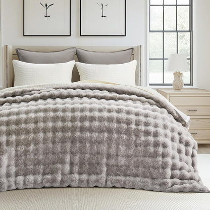 EVERGRACE Ultra Soft Luxury Fluffy Ridgeline Faux Rabbit Fur Throw Blanket, Thick Warm Fuzzy