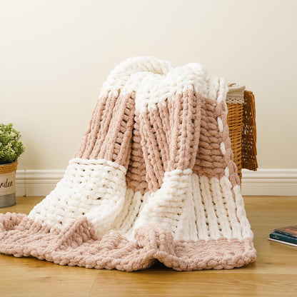 Battilo Chunky Knit Throw Blanket, Soft and Thick Chenille Throw Blanket, 50"x60" Handmade Cable
