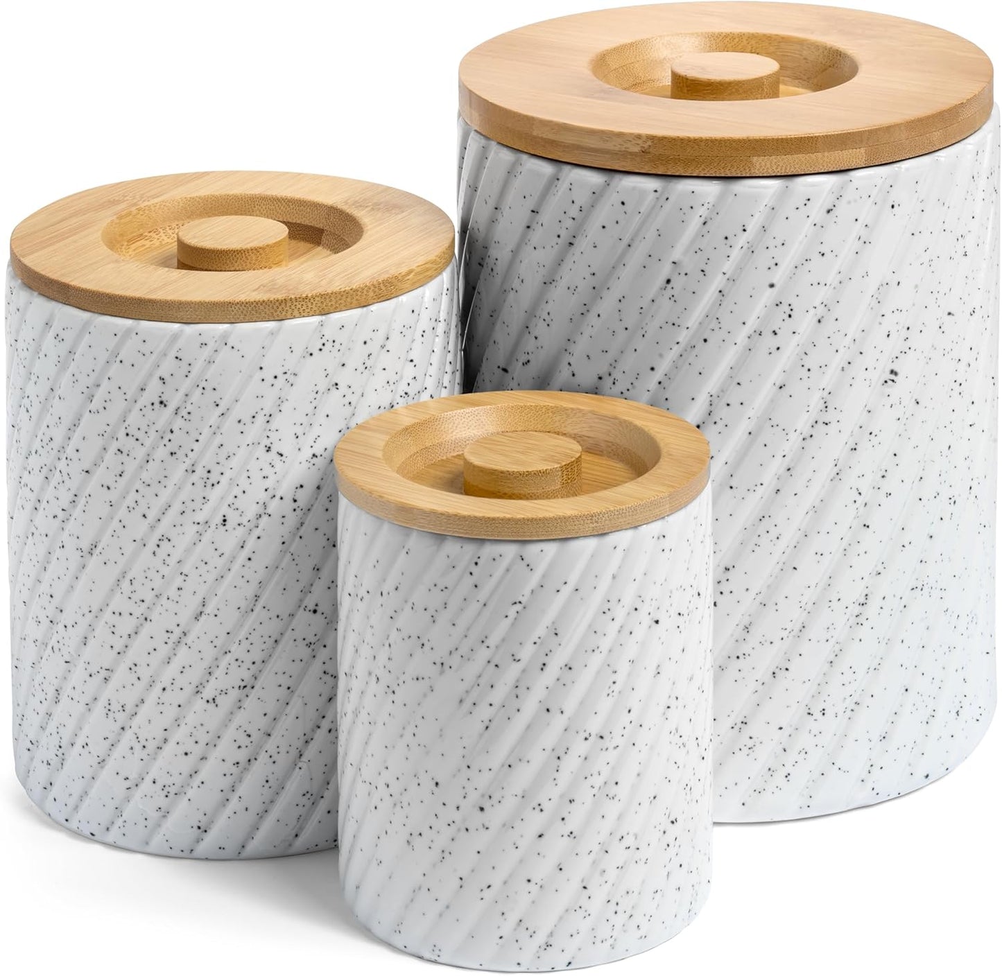 Ceramic Canister Set for Kitchen Countertop & Pantry – 3 Airtight Food Storage Containers for