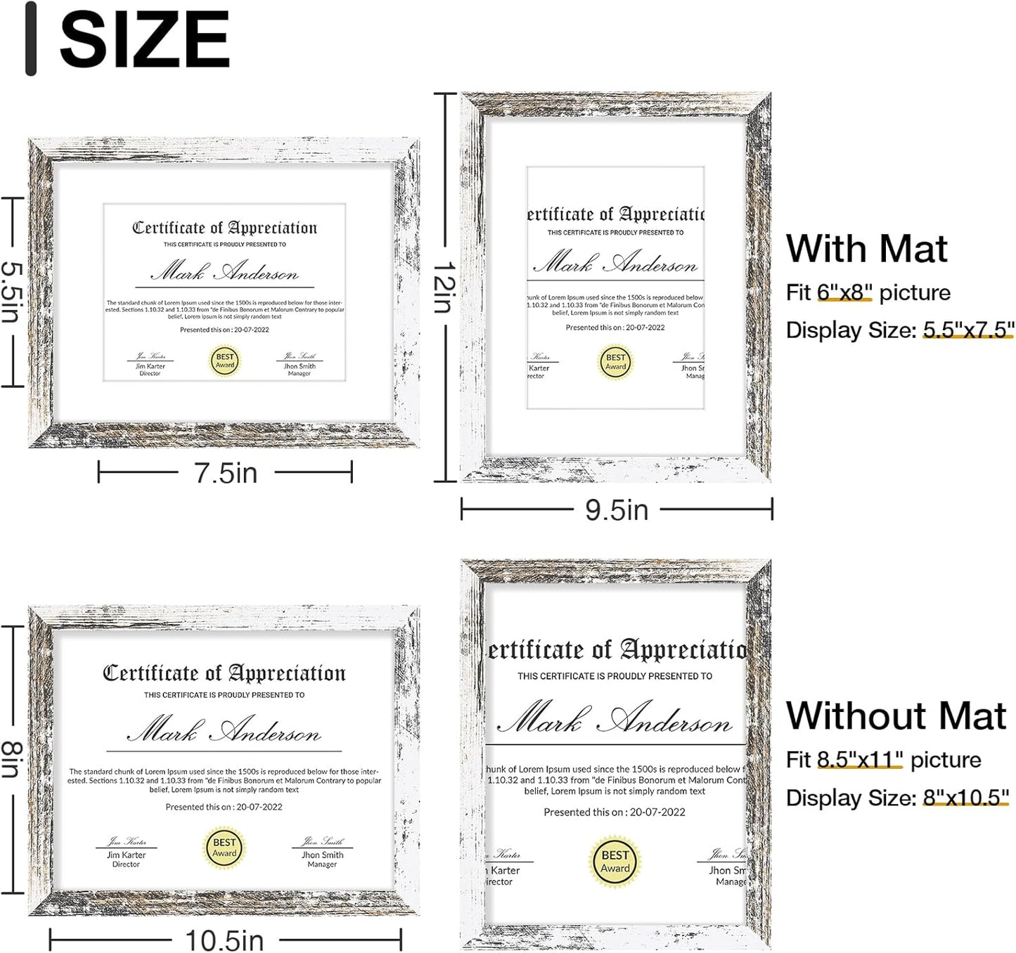 Vittanly 8.5x11 Picture Frames Set of 9, Shatter Resistant Plexiglass, Display 6x8 Pictures with