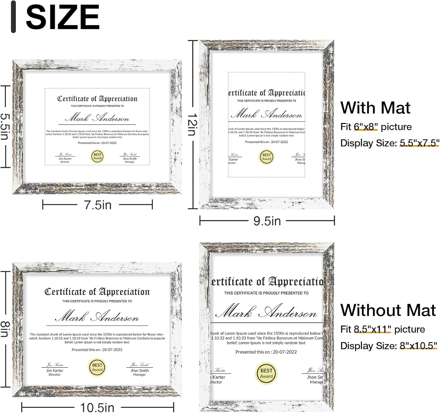 Vittanly 8.5x11 Picture Frames Set of 9, Shatter Resistant Plexiglass, Display 6x8 Pictures with