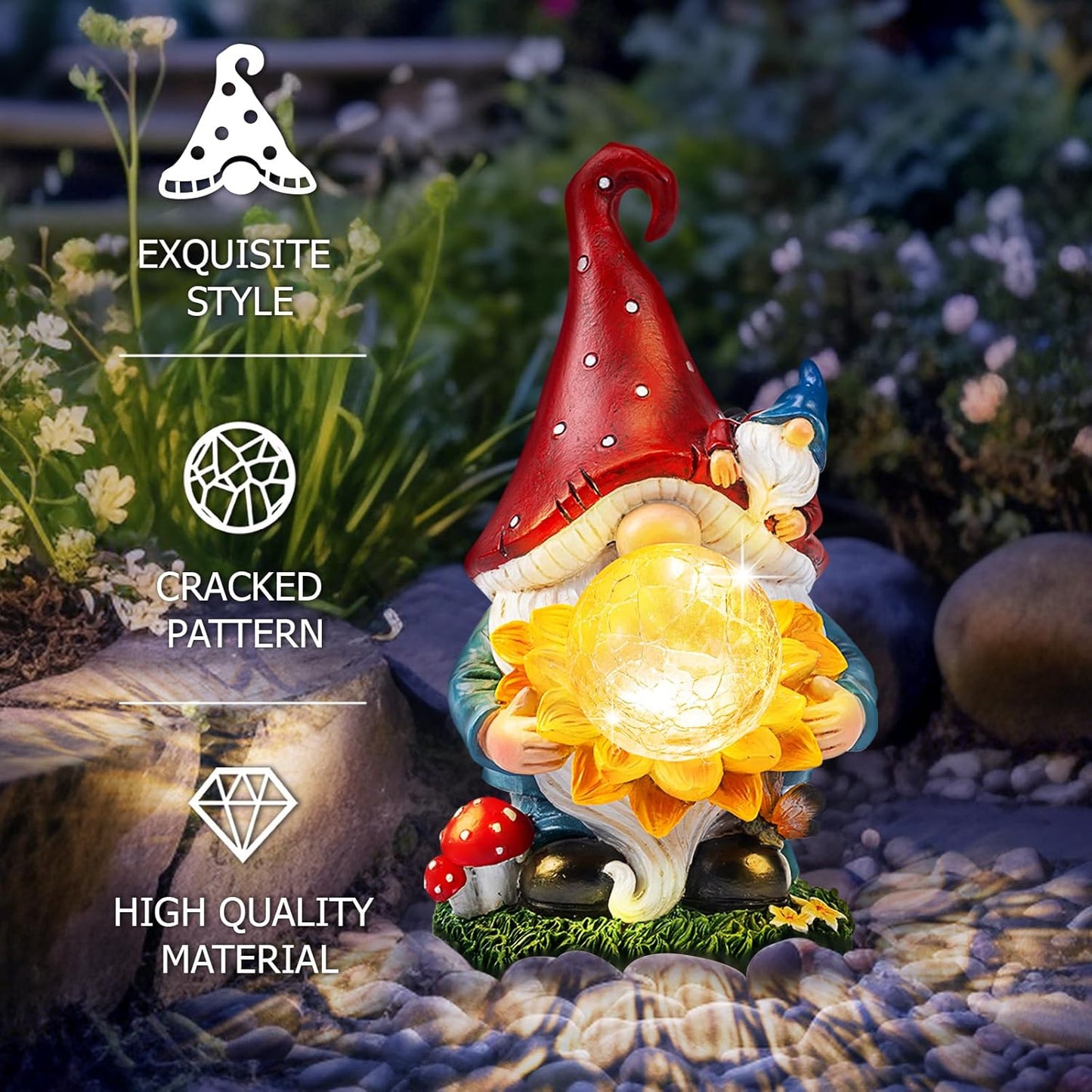 Solar Gnomes Garden Decor Outdoor Statues, Gnomes Gardening Gifts for Women Mom, Gnomes Decorations
