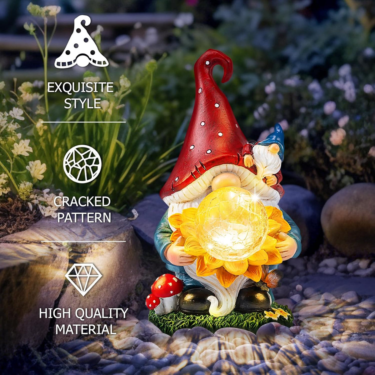 Solar Gnomes Garden Decor Outdoor Statues, Gnomes Gardening Gifts for Women Mom, Gnomes Decorations