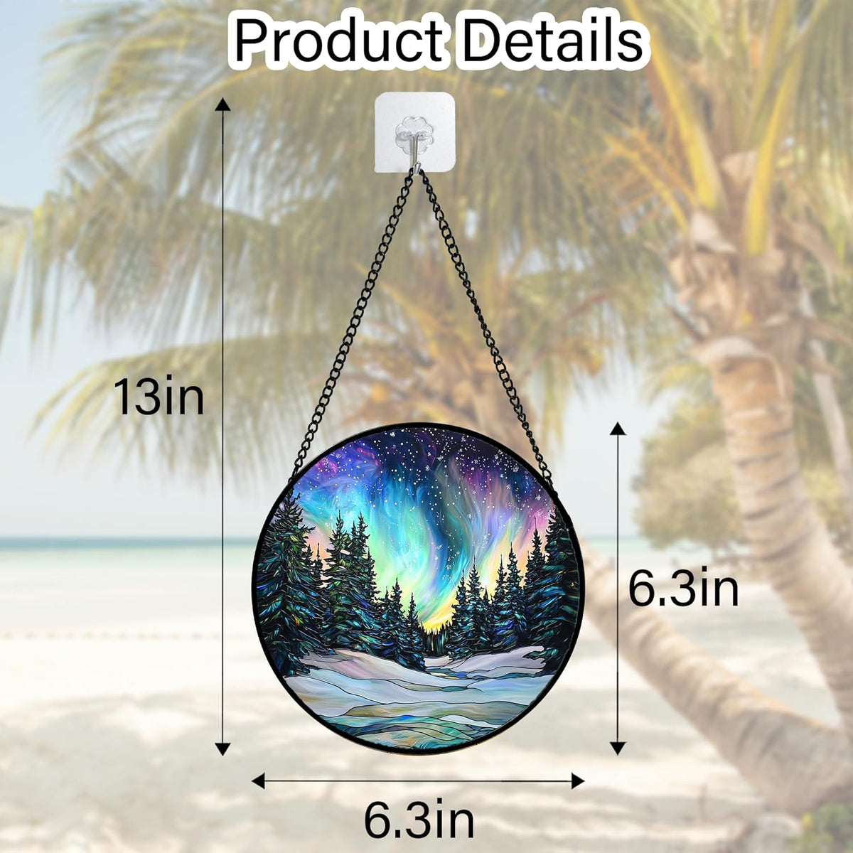 Stained Glass Window Hanging, Aurora Landscape Sun Catchers Glass Panel Green Trees Suncatcher