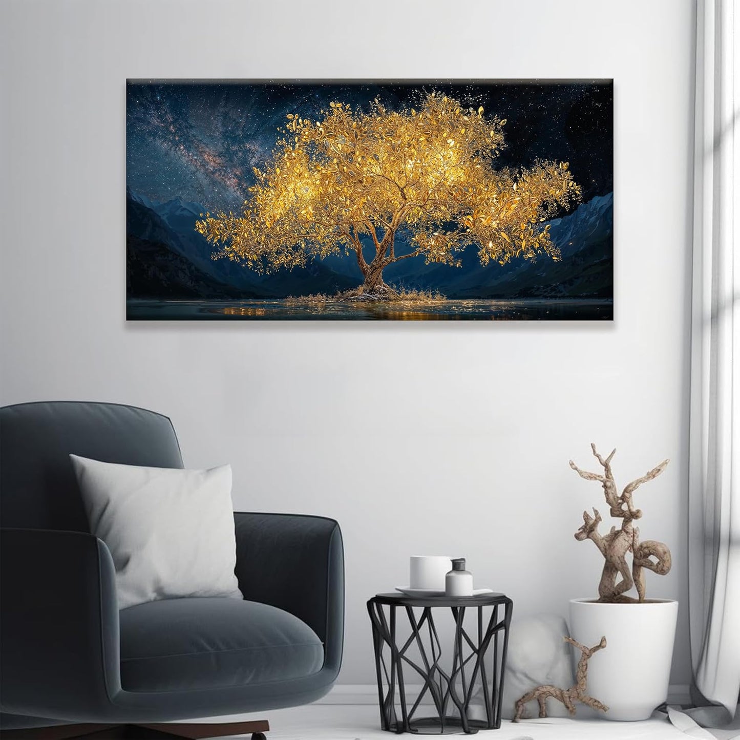 Wall Art For Living Room Gold Tree Of Life Landscape Print Painting Modern Canvas Art Wall Decor