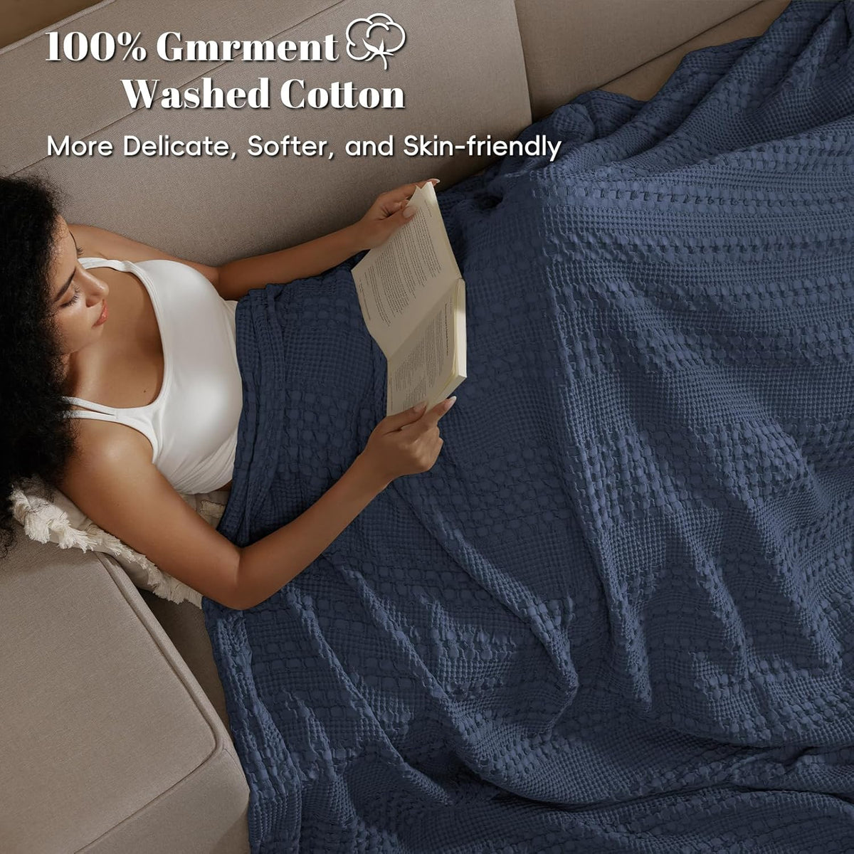 PHF 100% Cotton Waffle Weave Blanket Twin Size, Soft Lightweight Breathable Cozy Summer Blankets