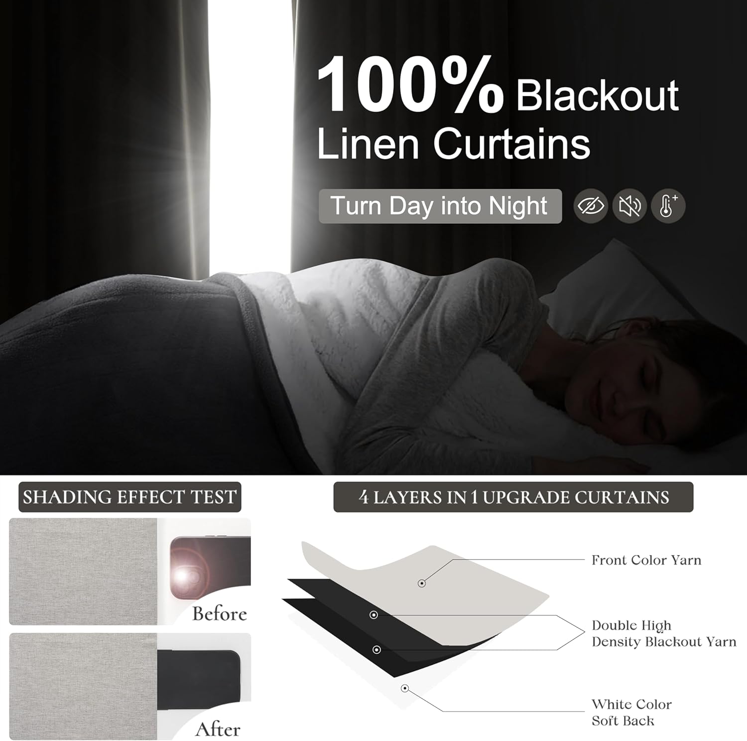 Grey Beige Viral Thick Linen Blackout Curtains 90 Inches Long for Bedroom/Dining Room 2 Panels Set