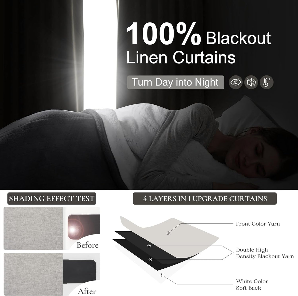 Natural Melange Taupe Blackout Curtains 108 Inch Extra Long Linen Viral Curtain with Pinch Pleat