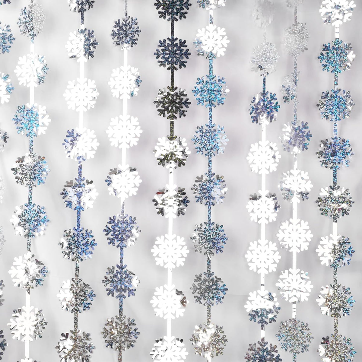 BRAVESHINE Silver Party Snowflake Backdrop - 2 Pack Hanging Foil Fringe Snow Flakes Party Streamers