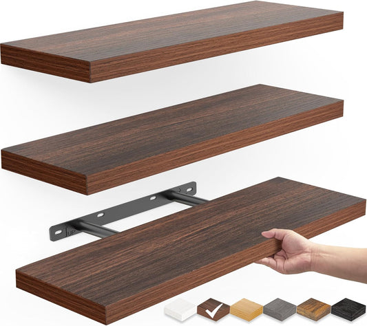 BAYKA Floating Shelves for Wall, Wall Mounted Rustic Wood Shelves for Bathroom, Bedroom, Living