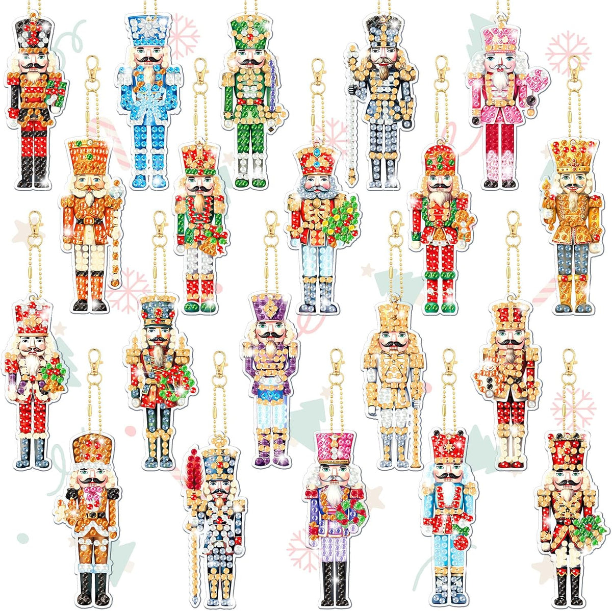 Tondiamo 20 Pcs Christmas Diamond Painting Keychain Kits 5d DIY Christmas Nutcracker Diamond Art