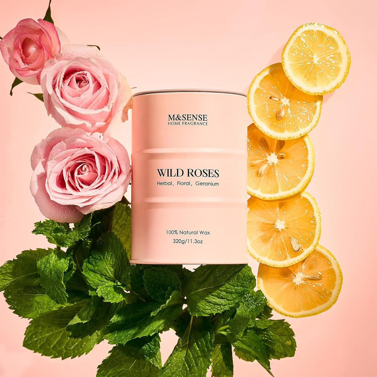 M&SENSE Wild Rose Natural Scented Candle, 70 Hours Long Lasting Soy Candles 11.3oz, Stress Relief