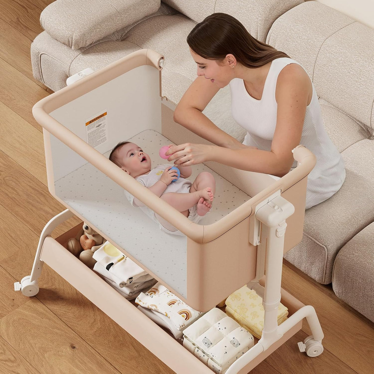 3-in-1 Baby Bassinet, Rocking Bassinet, Bedside Bassinet for Baby, Stable and Secure Bassinet