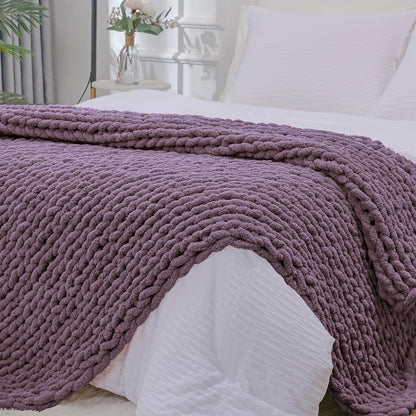 Bigacogo Chunky Knit Throw Blanket for Couch, 40x80 inches, 100% Hand Knitted with Thick Jumbo