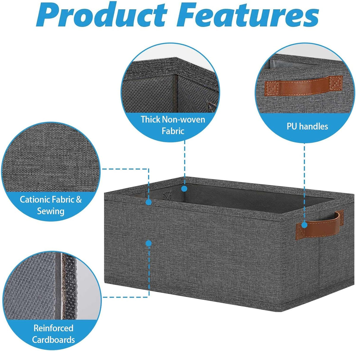 GhvyenntteS Small Fabric Storage Bins 12 Pack, 11.8" x 7.87" x 5.11" Storage Basket with Leather