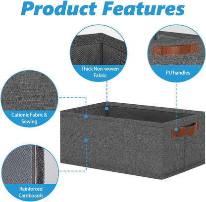 GhvyenntteS Small Fabric Storage Bins 12 Pack, 11.8" x 7.87" x 5.11" Storage Basket with Leather