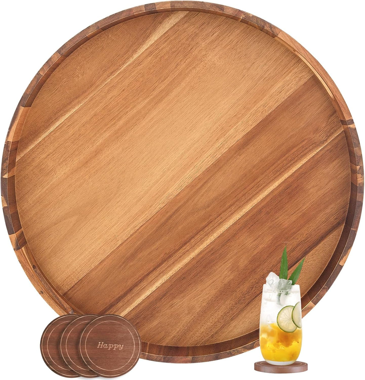Large Ottoman Tray, 22" Big Ottoman Tray for Living Room, Large Serving Tray with Handles for