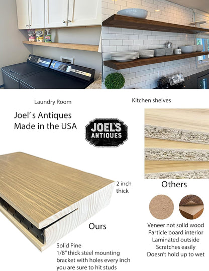 joelsantiques 72 Inch Wooden Floating Shelves for Wall - 72x12x2 in - Made of Natural Wood - Long