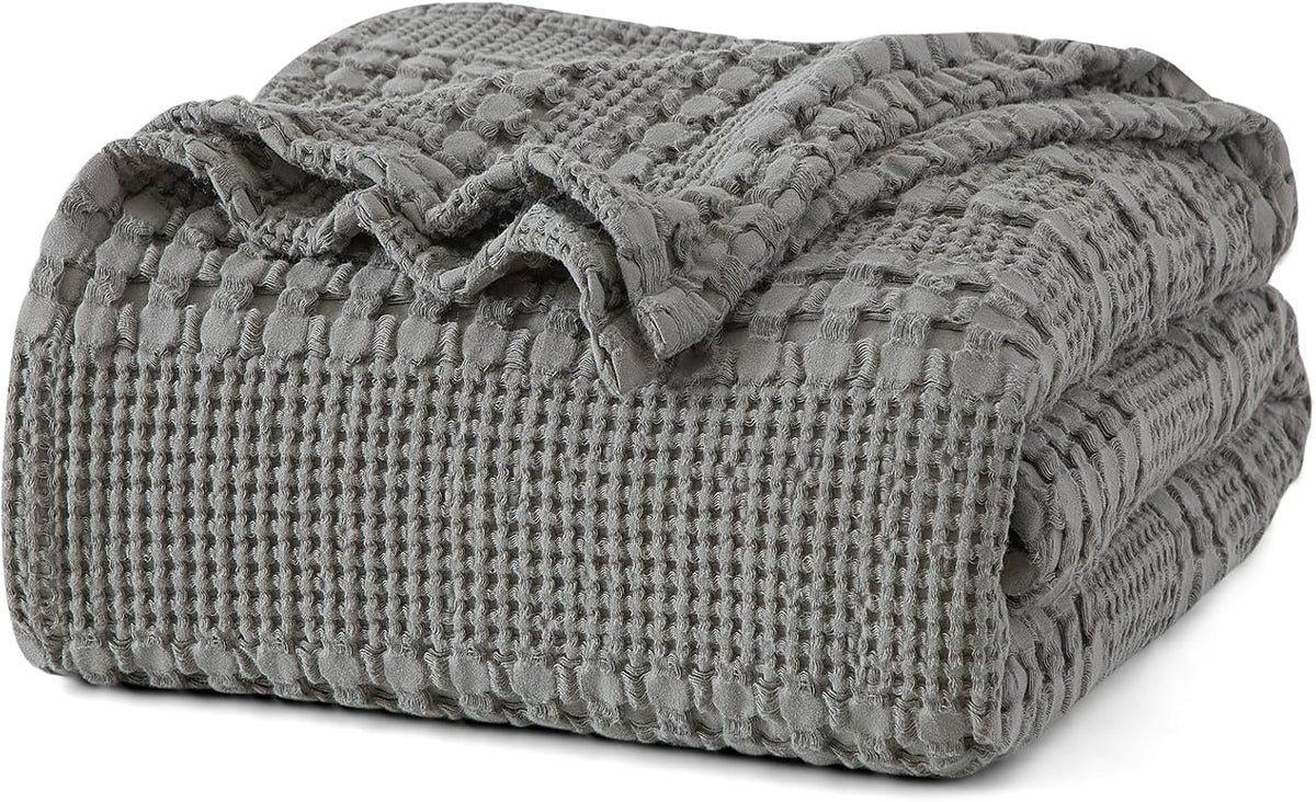 PHF 100% Cotton Waffle Weave Blanket Queen Size, Soft Lightweight Breathable Cozy Summer Blankets