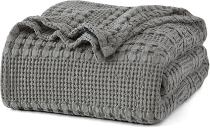 PHF 100% Cotton Waffle Weave Blanket King Size, Soft Lightweight Breathable Cozy Summer Blankets