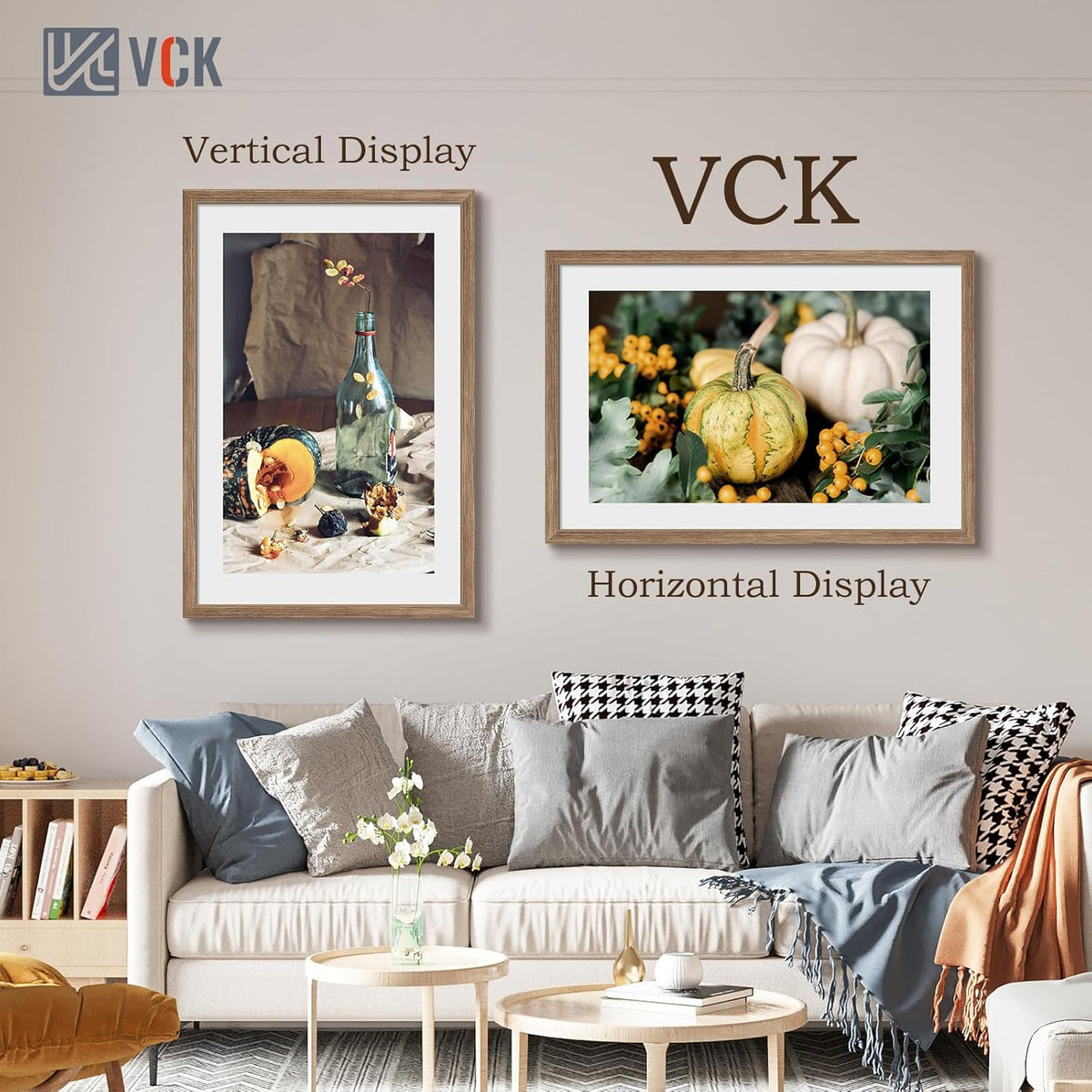 VCK 24x36 Poster Frame 3 Pack - Brown Walnut, Natural Textured Solid Wood Picture Frame, Wall