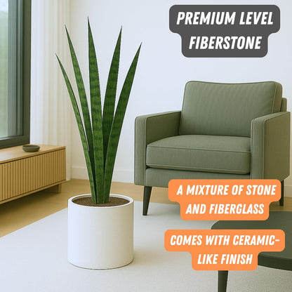 Fox & Fern 10 Inch Plant Pot with Drainage Plug — Premium Lightweight Fiberstone Matte White