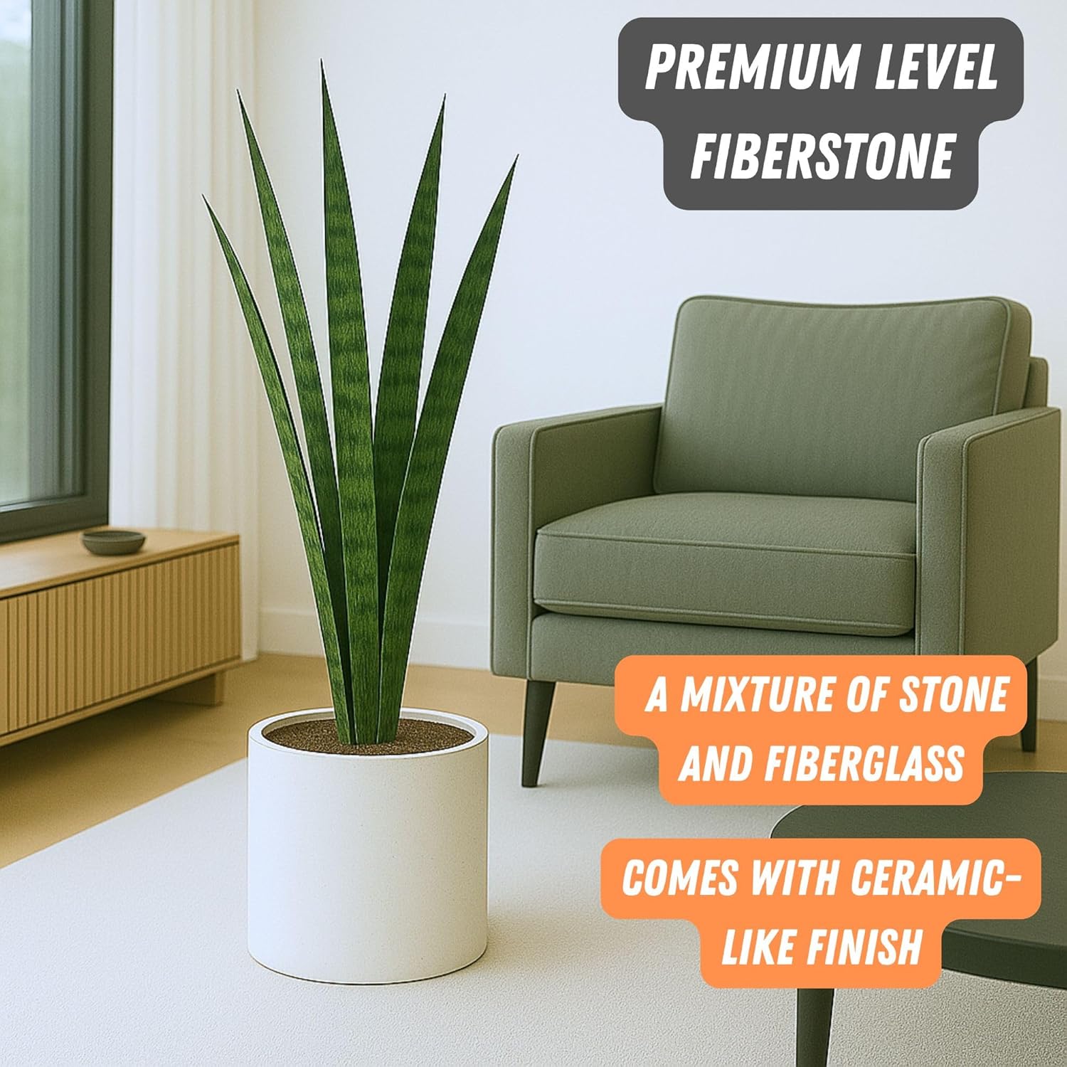 Fox & Fern 10 Inch Plant Pot with Hidden Saucer — Premium Lightweight Fiberstone Matte White Self