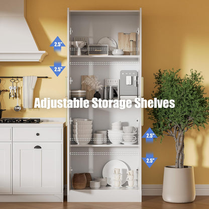 71" Tall Pantry Cabinet with 4 Doors, Kitchen Pantry Storage Cabinet, Freestanding Larder Cupboard