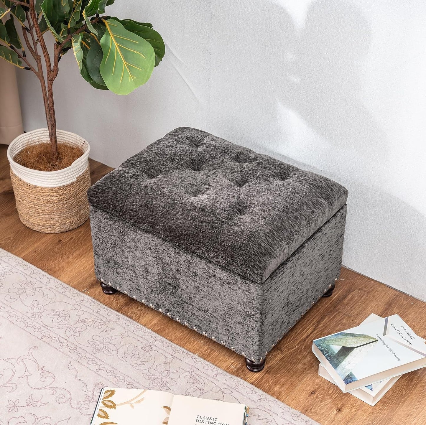 Joveco Storage Ottoman Bench, Rectangle 24" Velvet Foot Rest Stool Square Footstool for Living