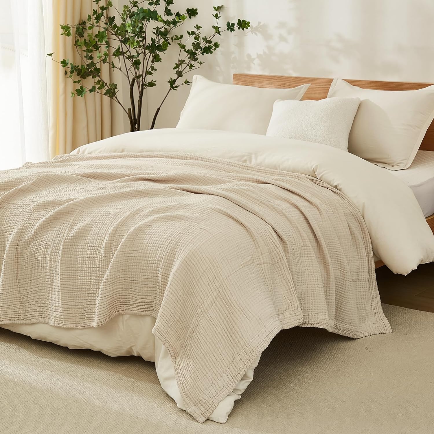 EMME Cotton Blanket King Size for Bed Soft Muslin Blankets 108"x90" Lightweight Breathable Layering