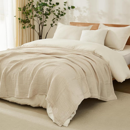 EMME Cotton Blanket King Size for Bed Soft Muslin Blankets 108"x90" Lightweight Breathable Layering