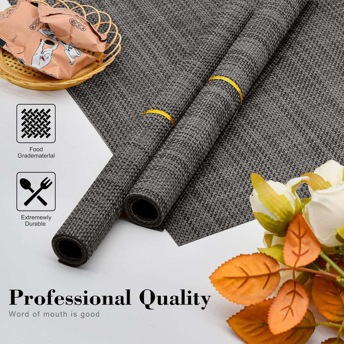 Placemats Set of 6 Washable Indoor/Outdoor Vinyl Place Mats for Dining Table Durable Non-Slip Heat