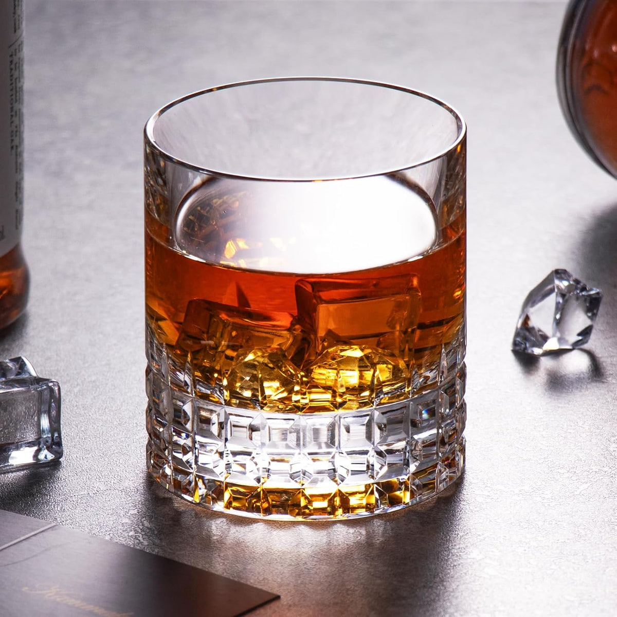 KAMMAK Crystal Whiskey Glasses Set of 2, Luxury 7.78oz Old Fashioned Glasses Stemless, Hand Blown