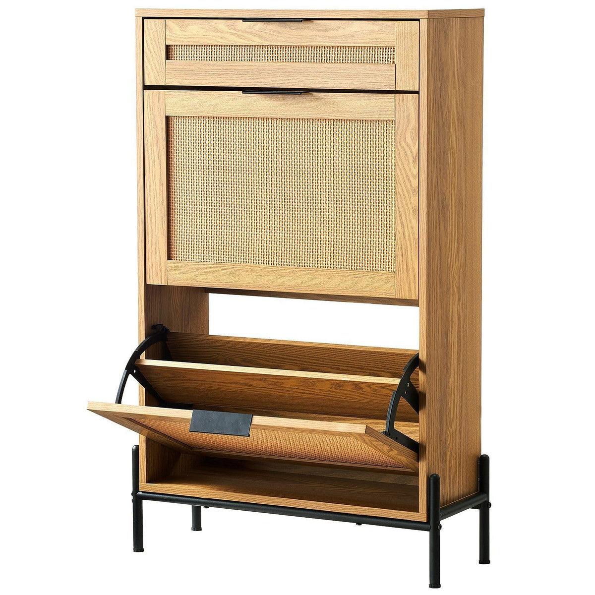 VEVOR Rattan Shoe Cabinet, Narrow Shoe Storage Organizer with 2 Flip Rattan Drawers & 1 Slide