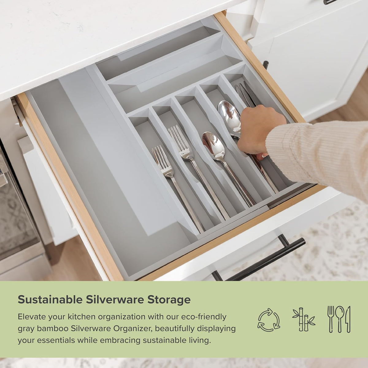 Premium Silverware, Flatware and Utensil Organizer for Kitchen Drawers, Food-Safe Contract Grade