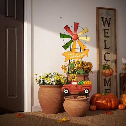 TERESA'S COLLECTIONS Fall Decor for Outdoor Home, Metal Pumpkin Fall Decorations Wind Spinner Yard