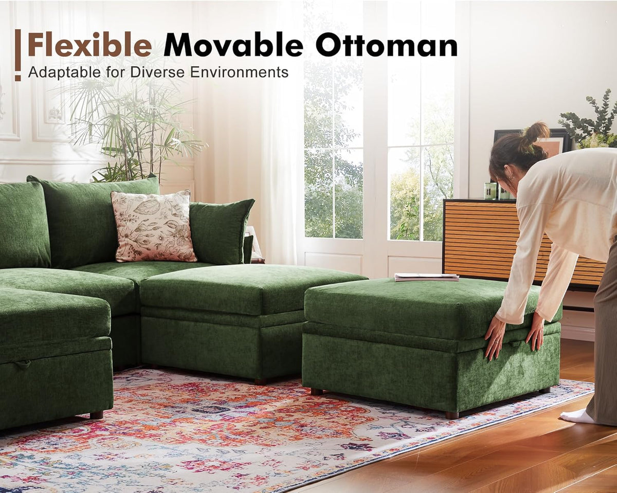 102.6" U Shaped Modular Sectional Sofa, 5 Seater Couch with Storage Ottoman Deep Seat and High