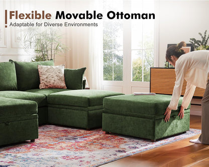 102.6" U Shaped Modular Sectional Sofa, 5 Seater Couch with Storage Ottoman Deep Seat and High