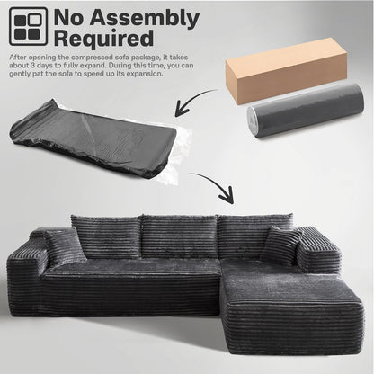 106" Cloud Sectional Couches for Living Room,Plush Corduroy Boneless Couch with Comfy Chaise,L