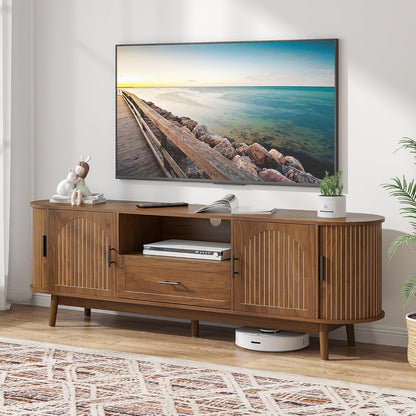 70" Fluted TV Stand for Tvs up to 80", Mid-Century Modern Entertainment Center with Drawers and