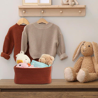 Small Woven Storage Baskets 13“X9”X5“ Decorative Rope Bins for Organizing Shelves, Closets, and